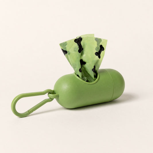 Biodegradable dog poop bag dispenser, studio hero shot